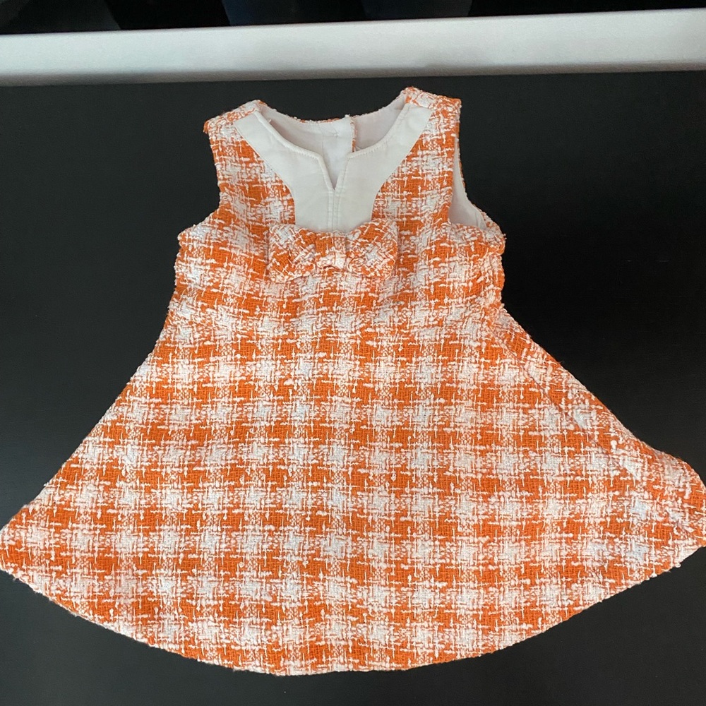 Janie and Jack orange and white houndstooth dress 6-12m